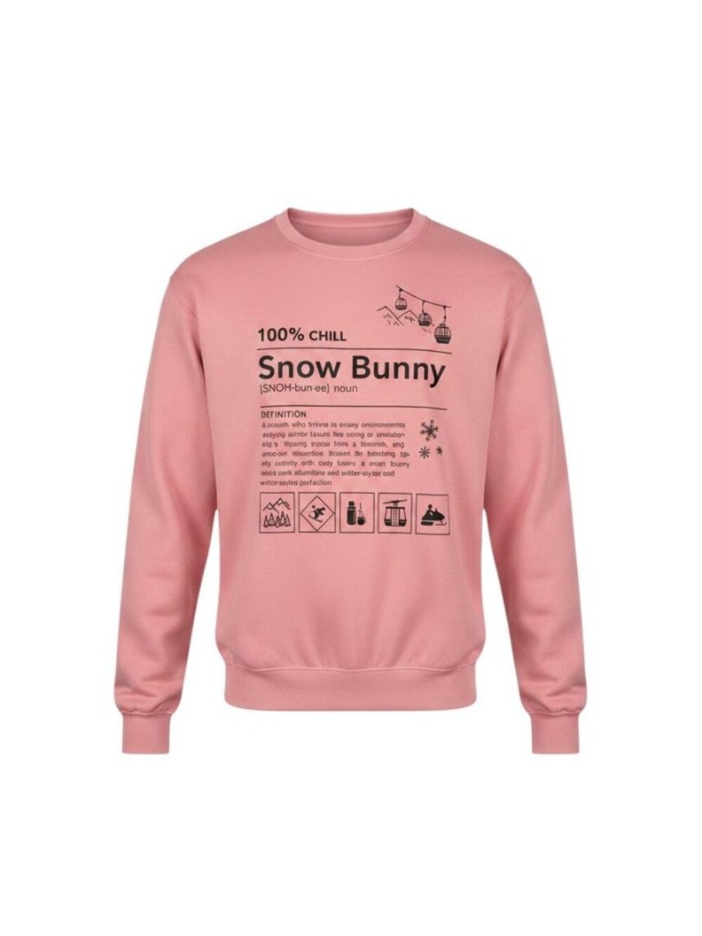 100% Chill Snow Bunny Sweatshirt Pink Graphic Crewneck Large